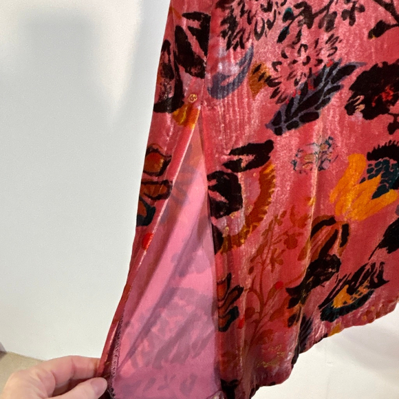 ZARA Trafaluc Pink Floral Velvet Midi Dress Women’s Small Side Slit Sleeveless - Picture 6 of 14